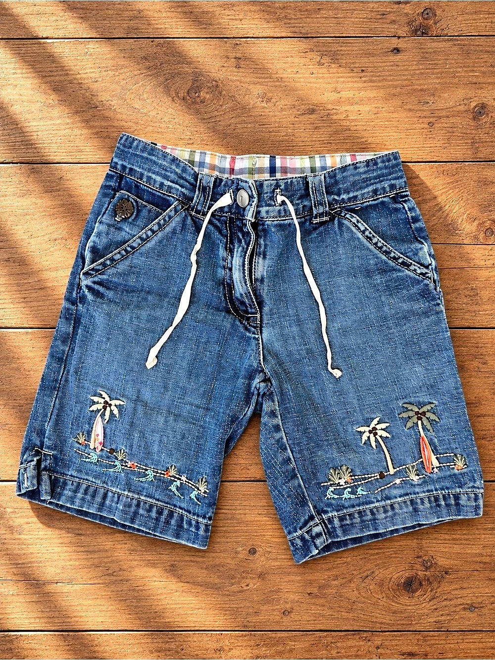 Vintage Gymboree Tropical Embroidered Denim Shorts - Size 5